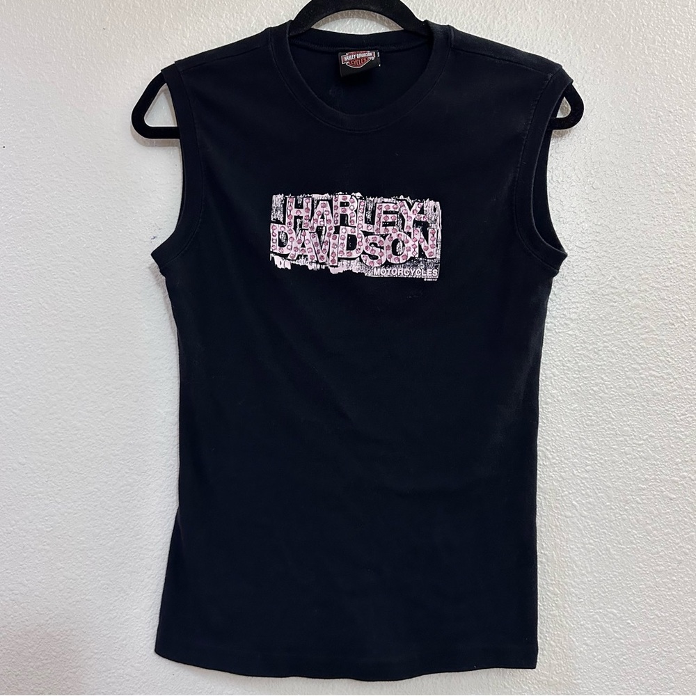 Harley Davidson Motorcycles Honolulu Hawaii Pink Rhinestone Black Tank Top